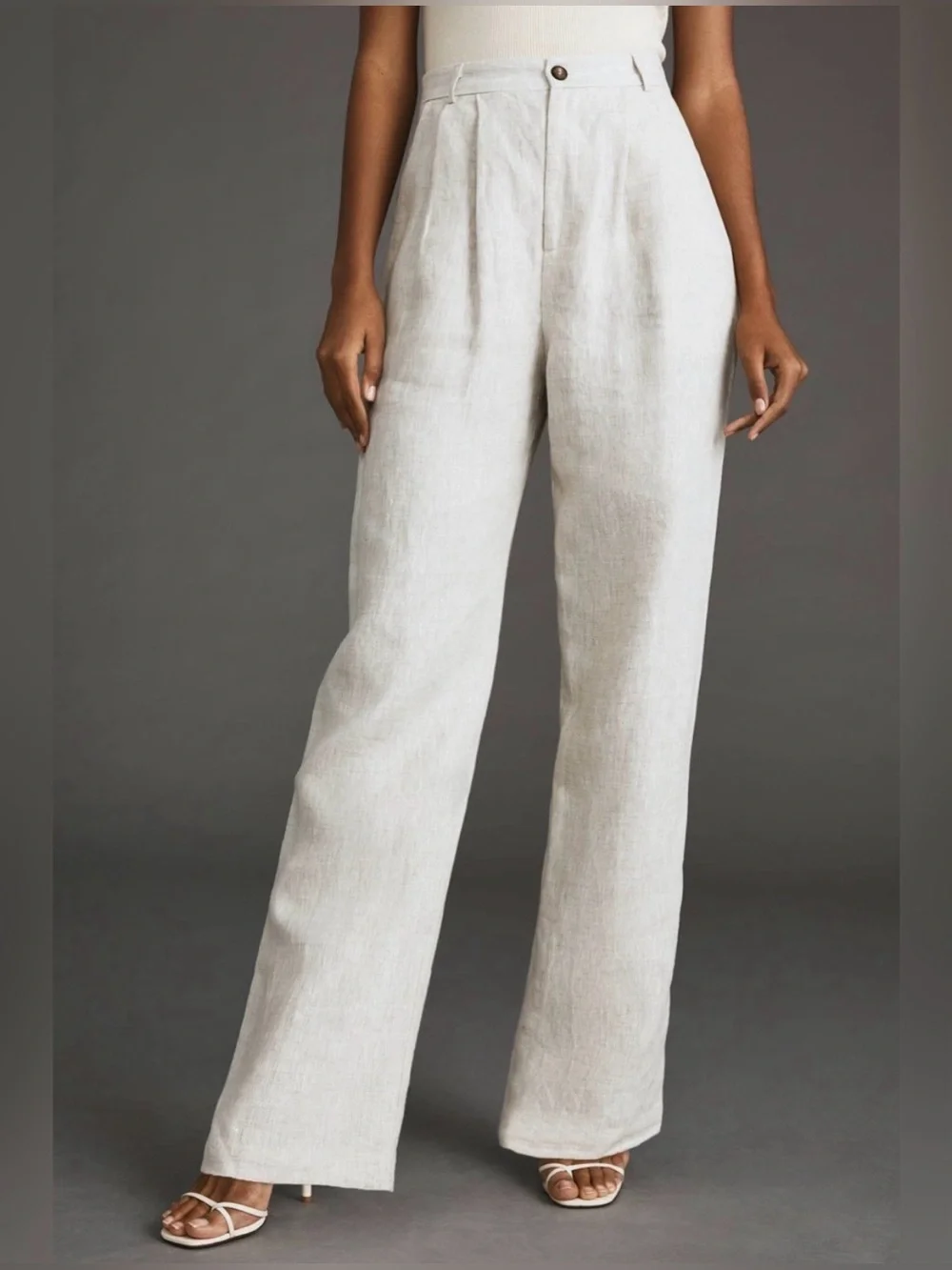 Reformation Mason 100% Linen Pants Size 4 Oatmeal High Rise Pleated Wide Leg